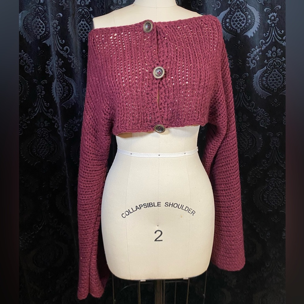 Nasty Gal Off-Shoulder Knit Sweater in Deep Red